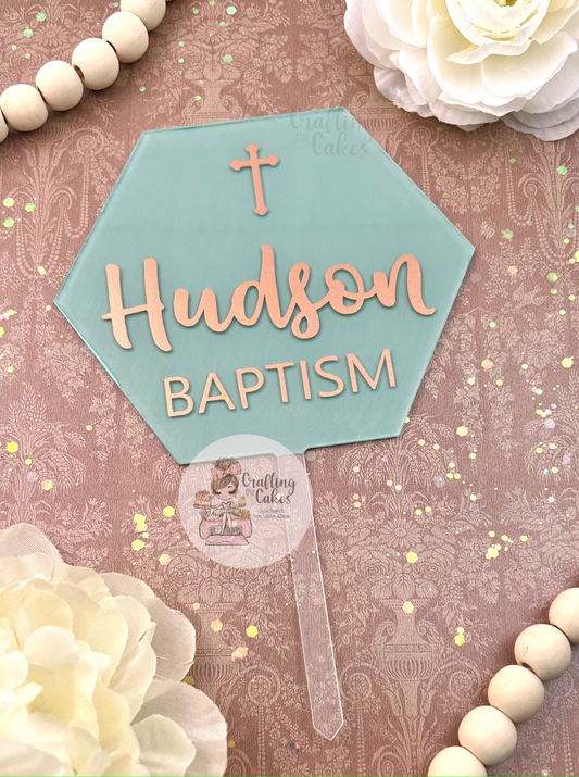 Hexagon Baptism Cake Topper